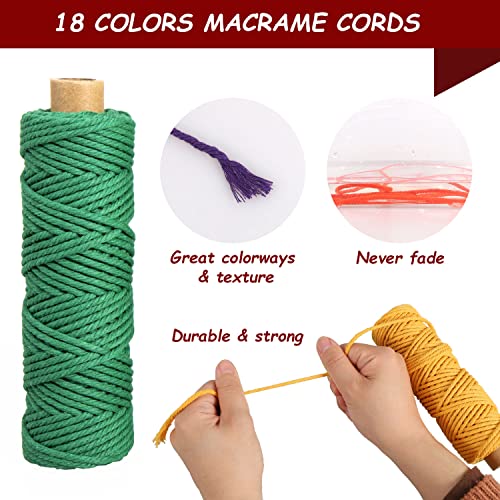 PHUNTTEK Macrame Cord 3mm x 594 Yards, 18 Rolls Natural Colored Macrame Cotton Cord Rope Kit Color Variety Macrame Jute Twine String 4 Strand Twisted for Wall Hanger Plant Hanging DIY Knitting Macrame Supplies - Image 3