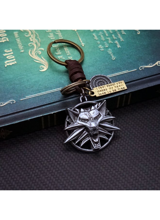 Generic - Wolf Keychain Geralt Sword Leather Key Chain Yennefer Cirilla Keyring Keychains for Men Anime Accessories Key Ring llaveros-Color:4 - Image 1