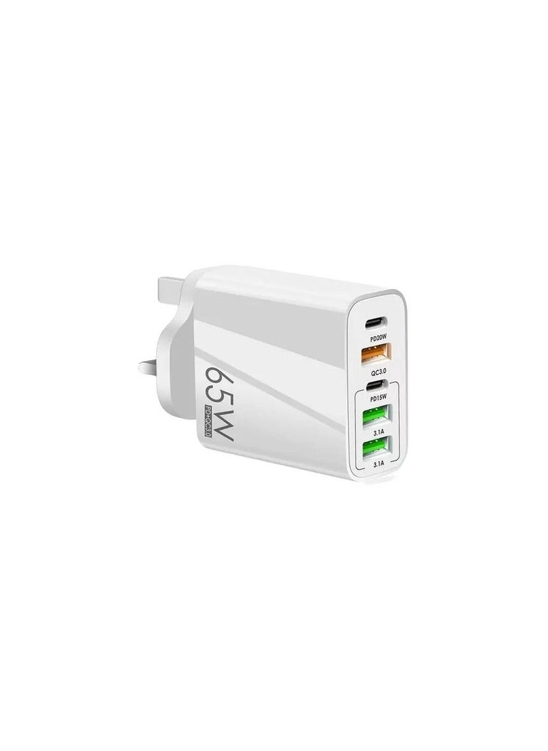 Universal 65W 5 USB Port GaN Charger USB C Power Adapter Compatible with Mobile Phones, Tablets etc.