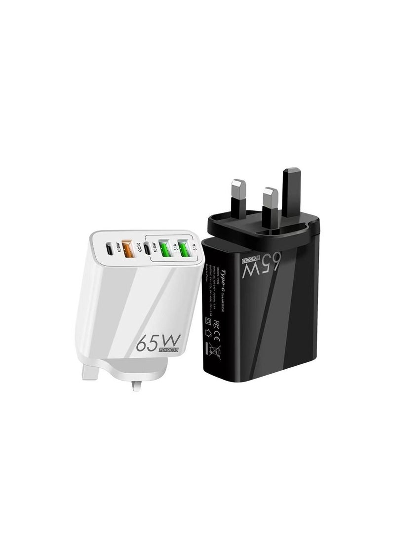 Universal 65W 5 USB Port GaN Charger USB C Power Adapter Compatible with Mobile Phones, Tablets etc.