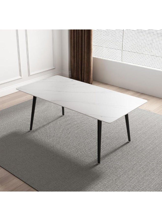ABX HOME Ribez Dining Table 4 seater Rectangular Dining Set | Sturdy Kitchen Marble Top Table with Pu Leather Chairs | Dining set 1+4 Seater for Home, Dining Room - Image 4