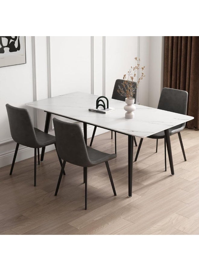 ABX HOME Ribez Dining Table 4 seater Rectangular Dining Set | Sturdy Kitchen Marble Top Table with Pu Leather Chairs | Dining set 1+4 Seater for Home, Dining Room - Image 1