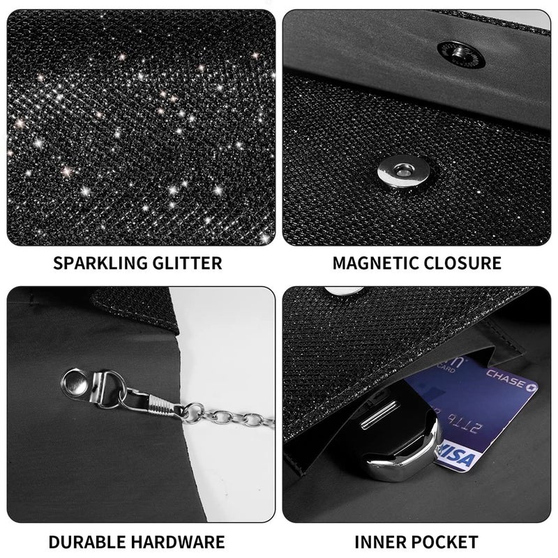 lovyoCoCo Evening Bag Clutch Purses for Women Ladies Sparkling Party Handbag Wedding Bag (Black) - Image 4