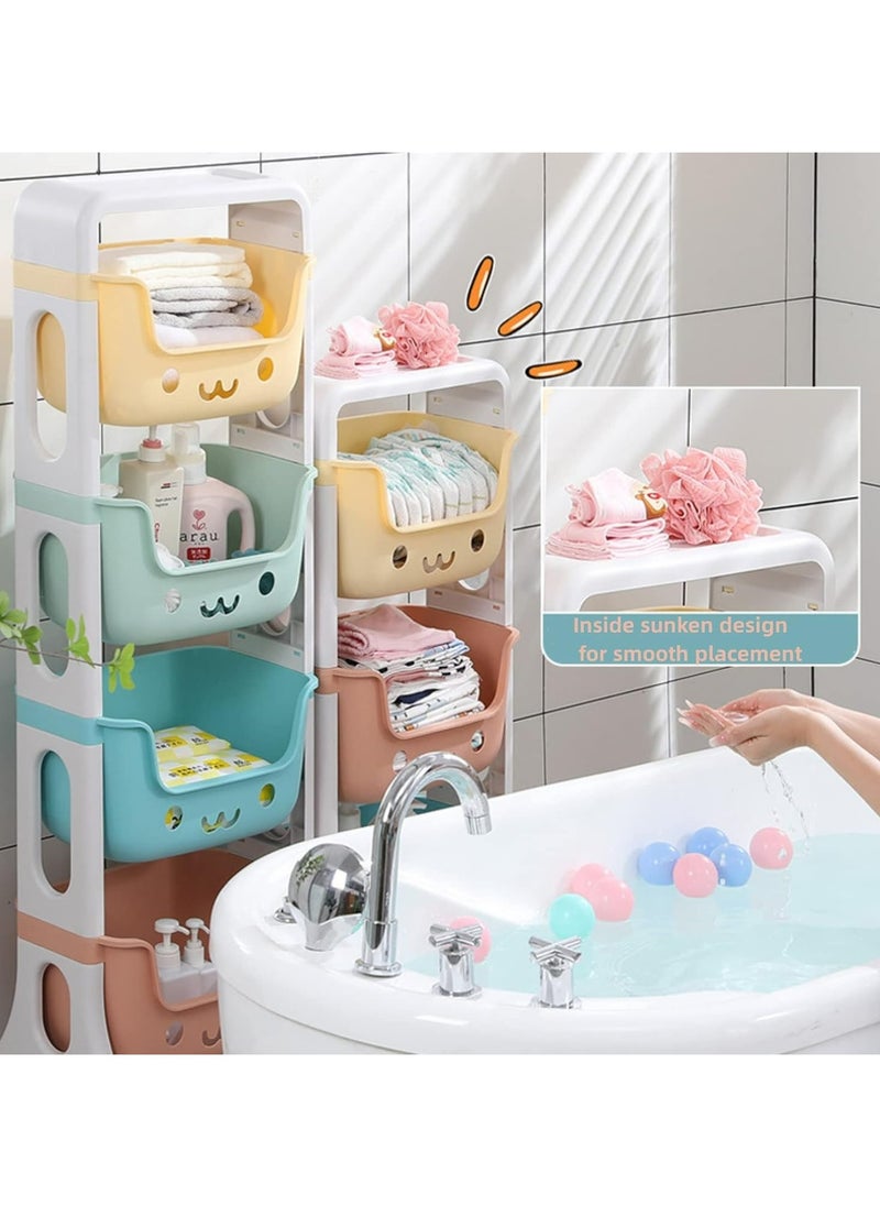 Oasisgalore - Toy Storage Rack Multi-layer Four-Tier Toy Shelves Household Snack Sundries Floor Movable Trolley Shelf - Image 1