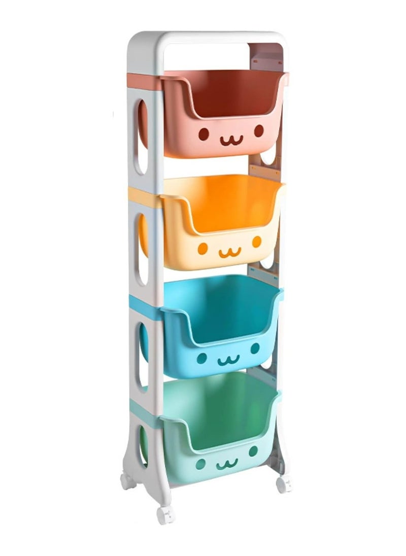 Oasisgalore - Toy Storage Rack Multi-layer Four-Tier Toy Shelves Household Snack Sundries Floor Movable Trolley Shelf - Image 1