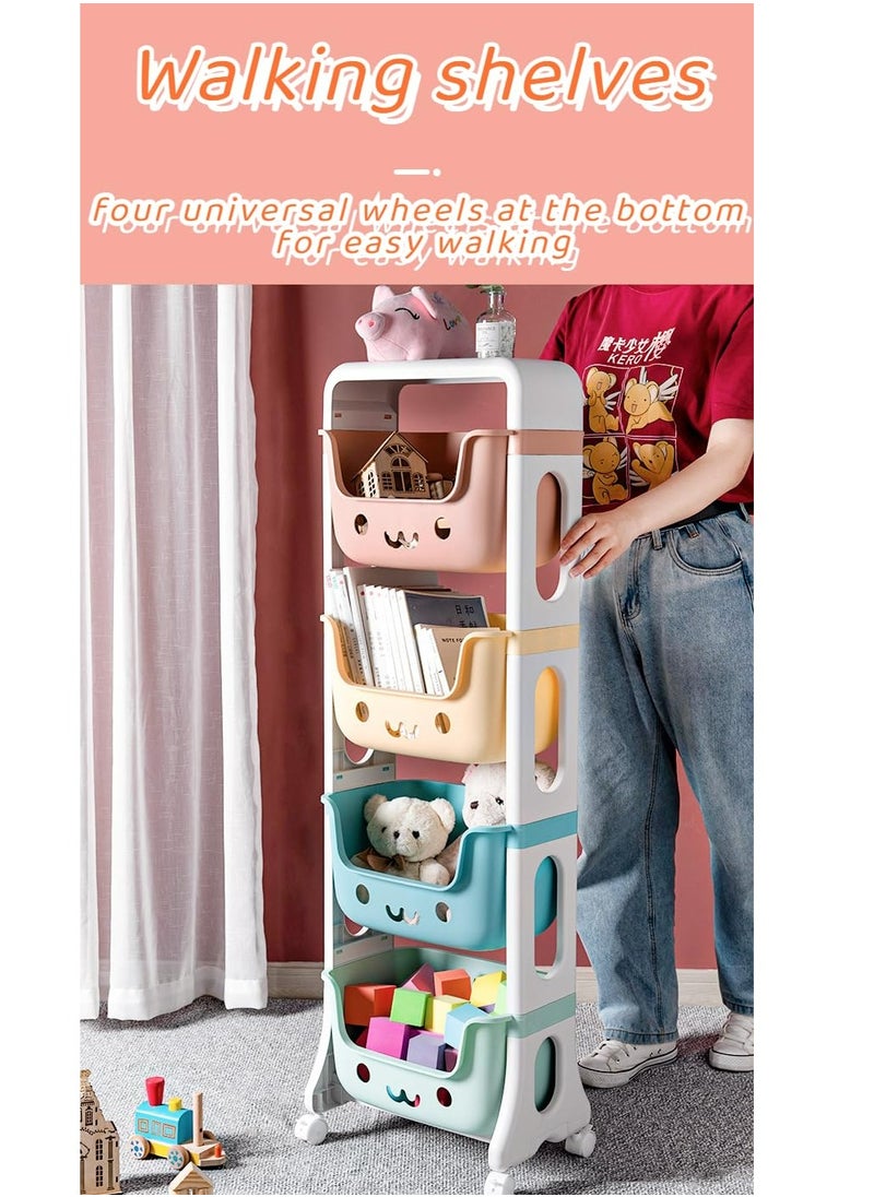 Oasisgalore - Toy Storage Rack Multi-layer Four-Tier Toy Shelves Household Snack Sundries Floor Movable Trolley Shelf - Image 1