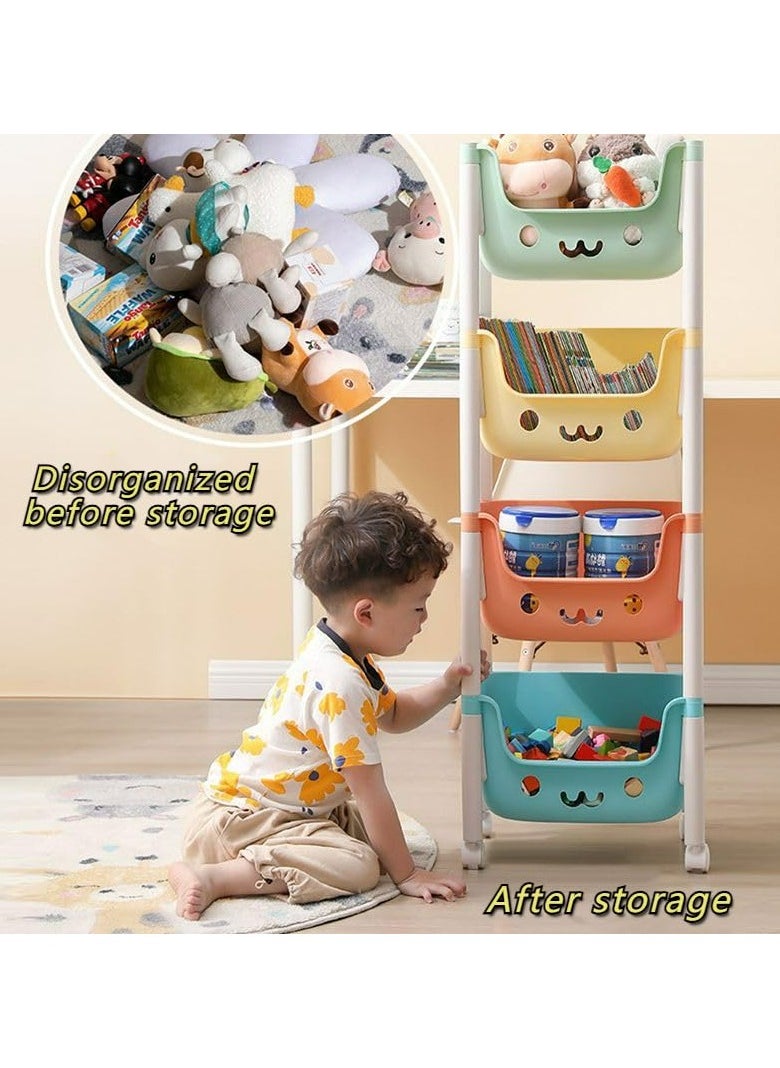 Oasisgalore - Toy Storage Rack Multi-layer Four-Tier Toy Shelves Household Snack Sundries Floor Movable Trolley Shelf - Image 1