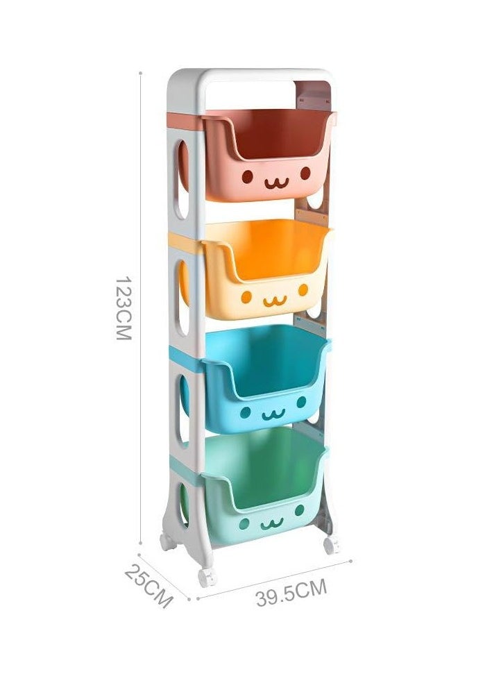 Oasisgalore - Toy Storage Rack Multi-layer Four-Tier Toy Shelves Household Snack Sundries Floor Movable Trolley Shelf - Image 1