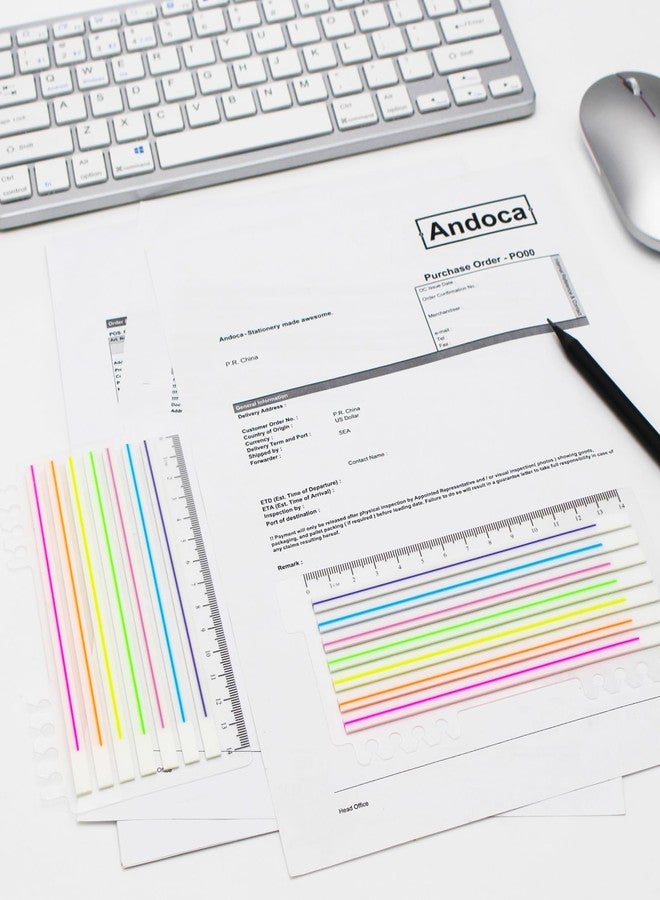 Andoca Lined Transparent Sticky Strips Assorted Colors, 0.235 x 5.5 Inch Long Highlighter Flag Tabs Index, Easy to Post, 4 Ruler Dispensers, 560 Pages Total - Image 4