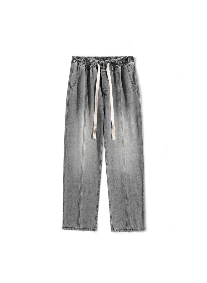 Men's Fashion Brand Stitching Vintage Jeans Men's American-style Loose Straight Washed Draping Wide-leg Pants