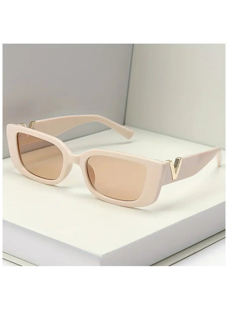 POLITE Biege Fashion Sunglasses for Women, Anti Glare Sun Shades For Vacation Beach Party - Image 1