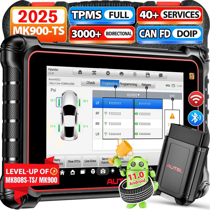 Autel Autel Scanner MaxiCOM MK900TS 2025 8IN MK900TS with DoIPCAN FD 40 Service Up of MK900BT MK900 MK808STS TS900 Top TPMS Programming Bidirectional OBD2 Diagnostic Tool 3000 Active Tests FCA