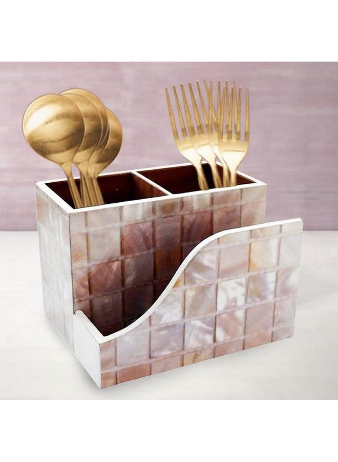 Tranquil Square | Handcrafted | Premium Finish | Glossy White Marble Design Wooden Napkin Cutlery Holder - Image 1