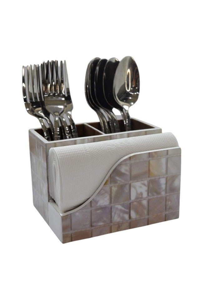 Tranquil Square | Handcrafted | Premium Finish | Glossy White Marble Design Wooden Napkin Cutlery Holder - Image 2
