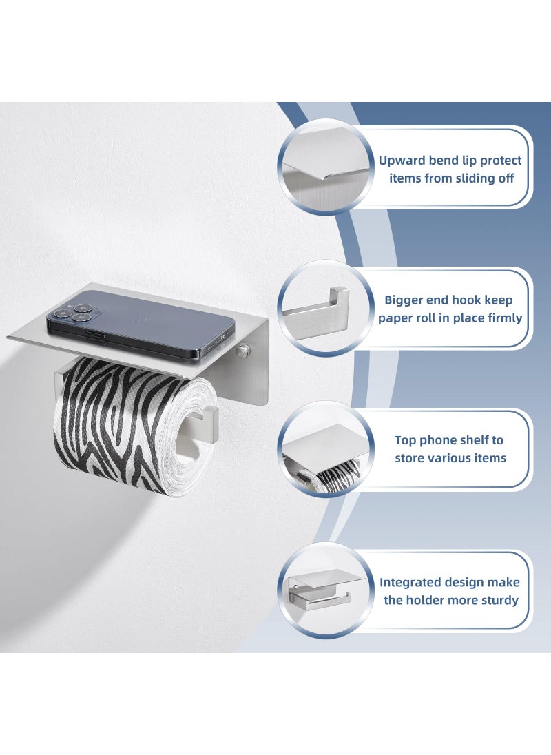 APLusee APLusee Brushed Nickel Toilet Paper Holder with Phone Shelf  304 Stainless Steel Toilet Tissue Roll Holder  Wall Mounted Bathroom Paper Roll Dispenser  - Image 4