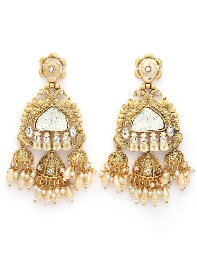 ADIVA 22K Gold-Plated Maroon Onyx & Kundan with Pearl Beads Meenakari Designer Jhumka Earrings Set for women, Traditional Stylish Jhumka for Girls Party, Wedding, Festive - Image 1