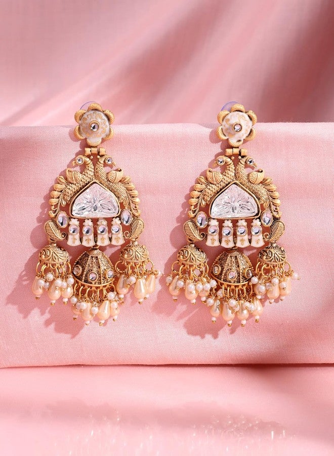 ADIVA 22K Gold-Plated Maroon Onyx & Kundan with Pearl Beads Meenakari Designer Jhumka Earrings Set for women, Traditional Stylish Jhumka for Girls Party, Wedding, Festive - Image 2
