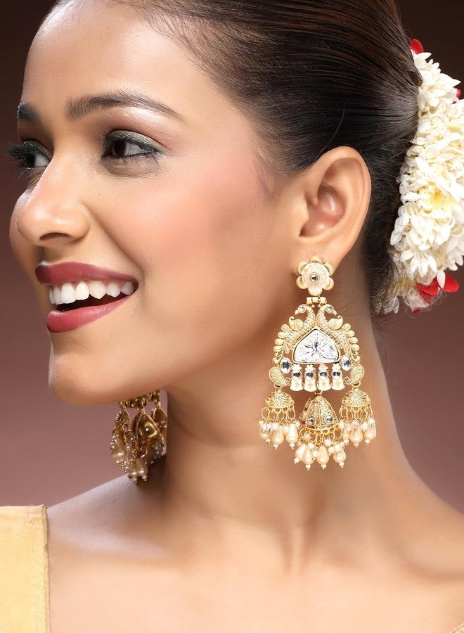 ADIVA 22K Gold-Plated Maroon Onyx & Kundan with Pearl Beads Meenakari Designer Jhumka Earrings Set for women, Traditional Stylish Jhumka for Girls Party, Wedding, Festive - Image 3