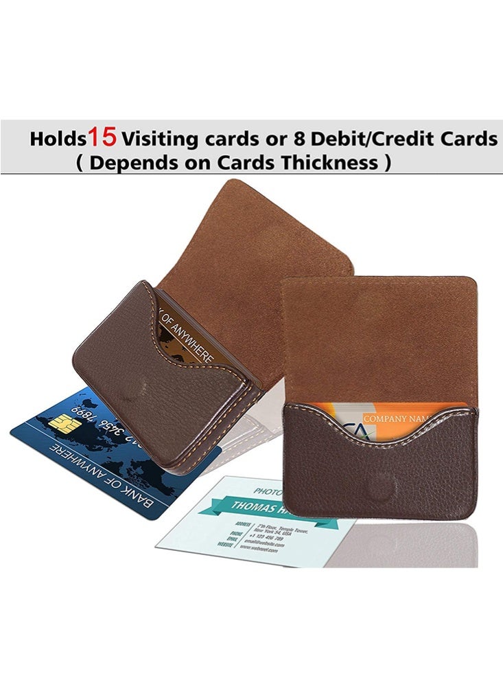 JOYBOS حافظة بطاقات جيب من جلد البولي يوريثان لبطاقات الائتمان/الخصم وبطاقات العمل، محفظة صغيرة مخيطة للرجال والنساء - بني فاتح - Image 5