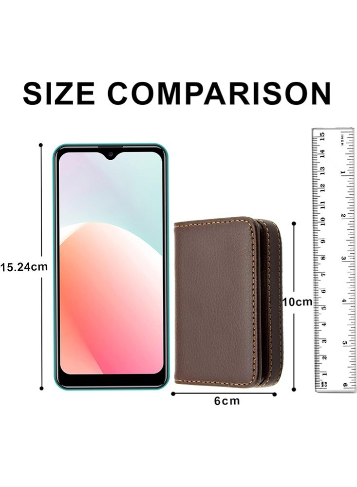 JOYBOS حافظة بطاقات جيب من جلد البولي يوريثان لبطاقات الائتمان/الخصم وبطاقات العمل، محفظة صغيرة مخيطة للرجال والنساء - بني فاتح - Image 2