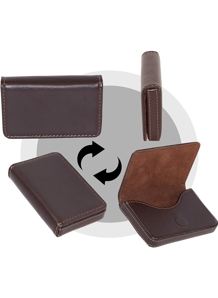 JOYBOS حافظة بطاقات جيب من جلد البولي يوريثان لبطاقات الائتمان/الخصم وبطاقات العمل، محفظة صغيرة مخيطة للرجال والنساء - بني فاتح - Image 4