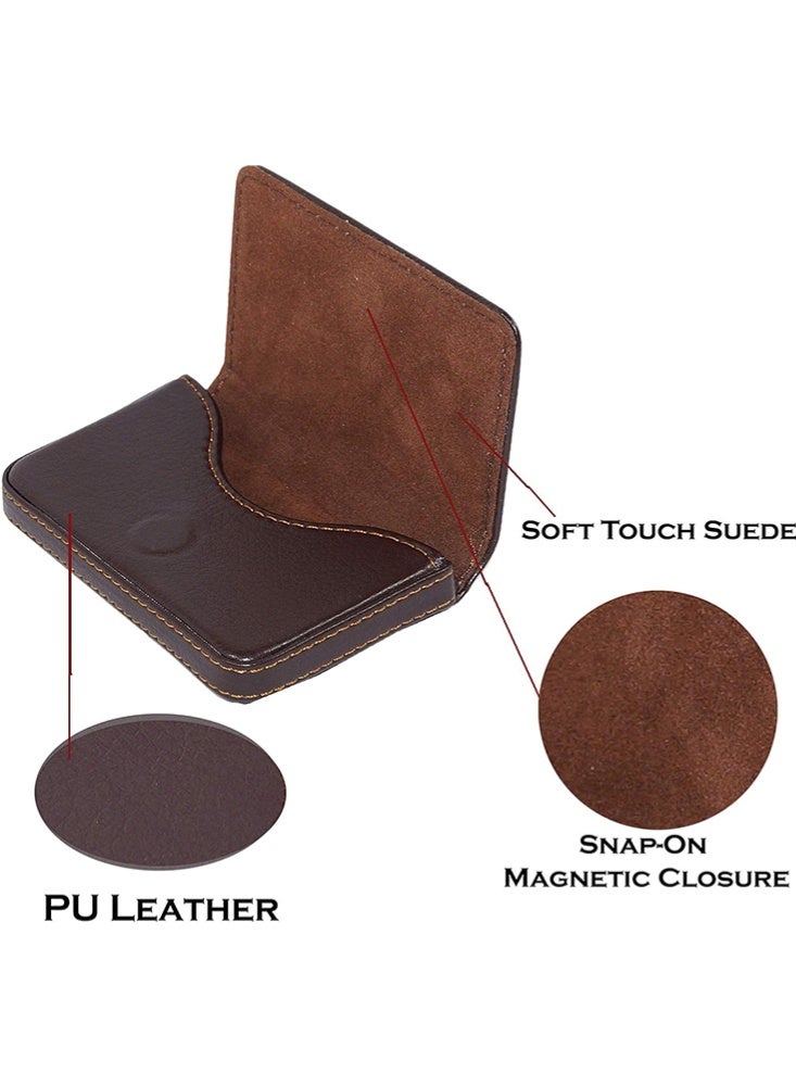 JOYBOS حافظة بطاقات جيب من جلد البولي يوريثان لبطاقات الائتمان/الخصم وبطاقات العمل، محفظة صغيرة مخيطة للرجال والنساء - بني فاتح - Image 3