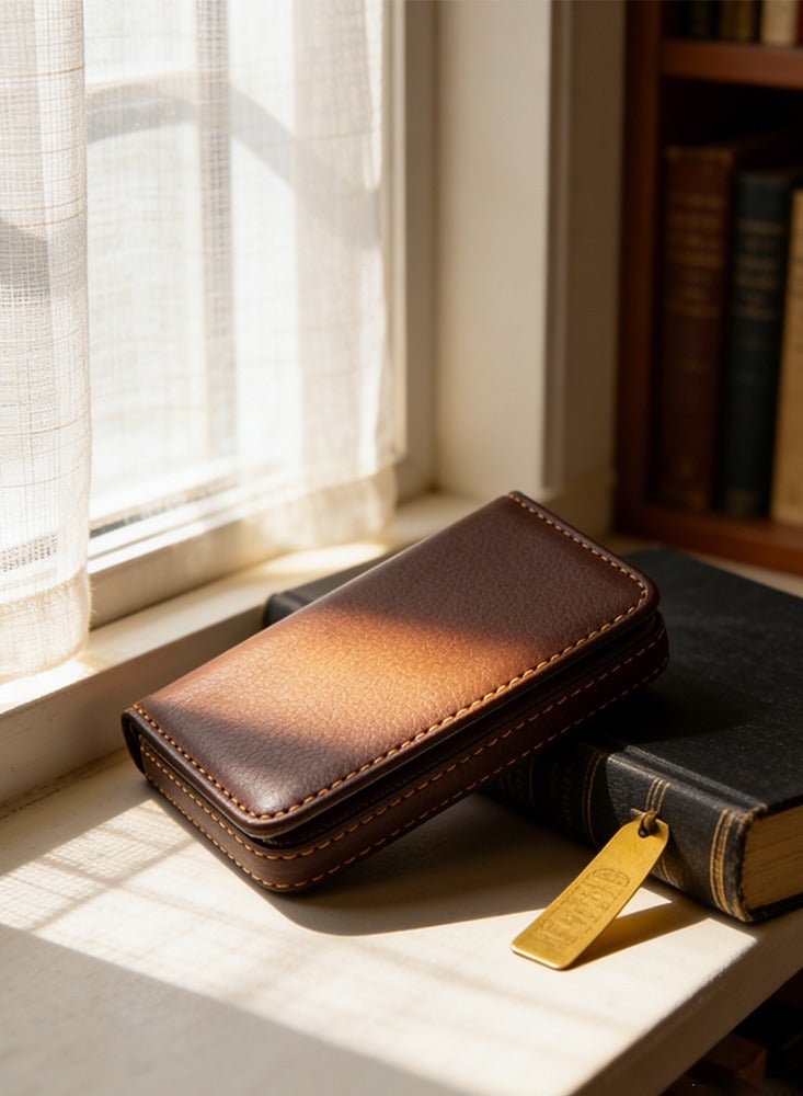 JOYBOS حافظة بطاقات جيب من جلد البولي يوريثان لبطاقات الائتمان/الخصم وبطاقات العمل، محفظة صغيرة مخيطة للرجال والنساء - بني فاتح - Image 1