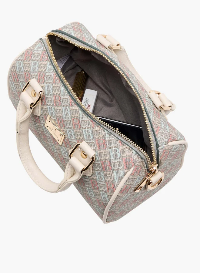Flora Bella By Shoexpress Women's Monogram Print Duffel Bag with Double Handles and Zip Closure