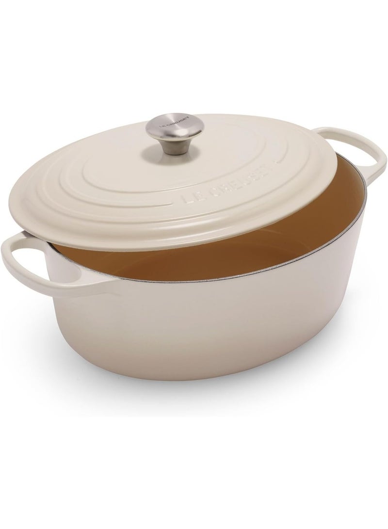 Enameled Cast Iron Signature Oval Dutch Oven, 8 qt, Meringue colour