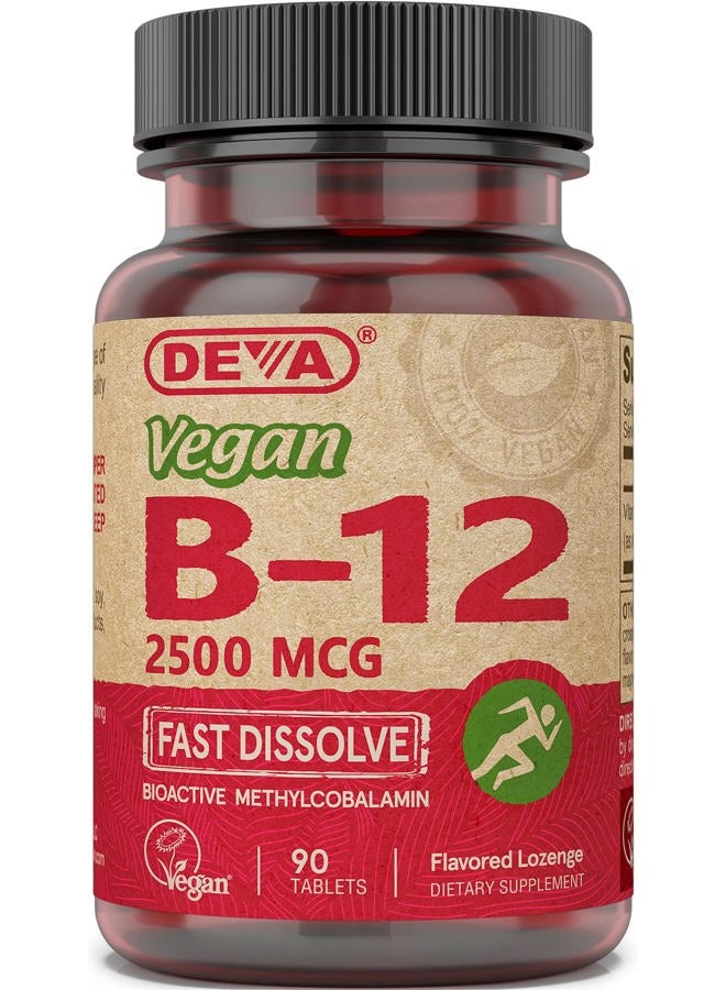 Deva Nutrition Nutrition Vegan Sublingual Fast Dissolve B-12 Tablets, 2500 mcg, 90 Count - Image 1
