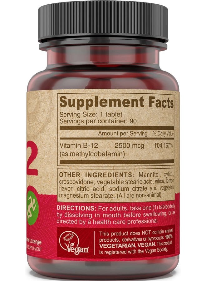 Deva Nutrition Nutrition Vegan Sublingual Fast Dissolve B-12 Tablets, 2500 mcg, 90 Count - Image 3