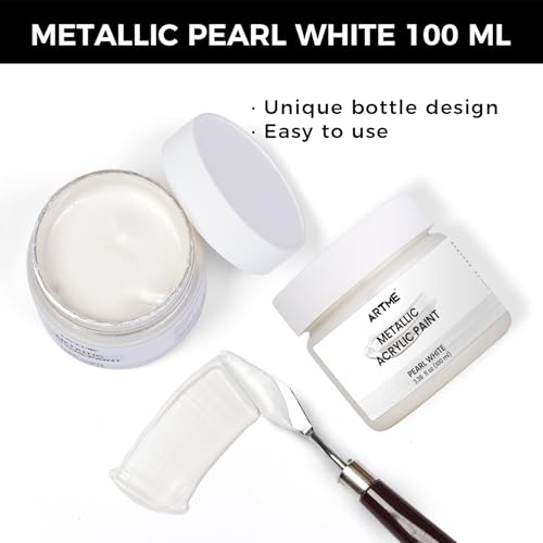 ARTME Acrylic Paint Metallic Pearl White, 100ml Pearl Paint for Art Painting, Hand-crafts, Non-Toxic, Non-Fading Pearlescent Acrylic Paints Ideal for Canvas, Wood, Fabric, Furniture, Ceramic, Stone Craft Supplies - Image 2
