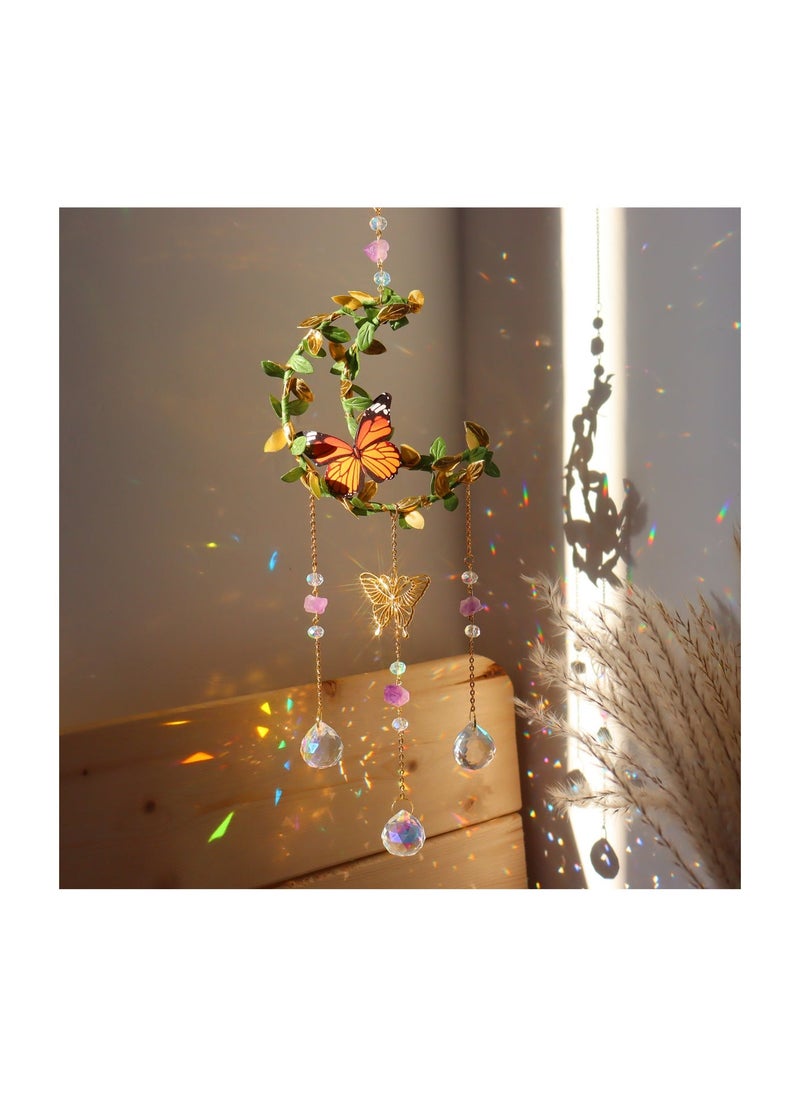 Moon Crystal Suncatcher, Hanging Moon Sun Light Catcher with Glass Prisms, Healing Amethyst Crystal Decor for Home, Moon Bohemian Wall Decor for Gifts  - Image 1