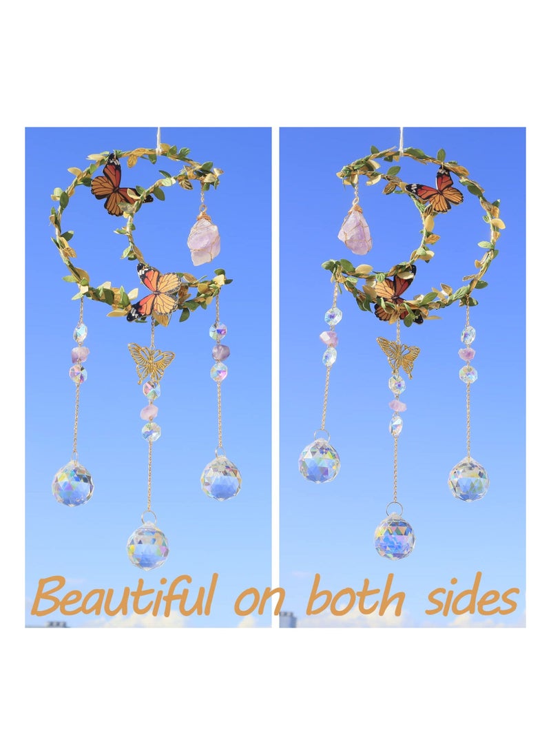 Moon Crystal Suncatcher, Hanging Moon Sun Light Catcher with Glass Prisms, Healing Amethyst Crystal Decor for Home, Moon Bohemian Wall Decor for Gifts  - Image 3