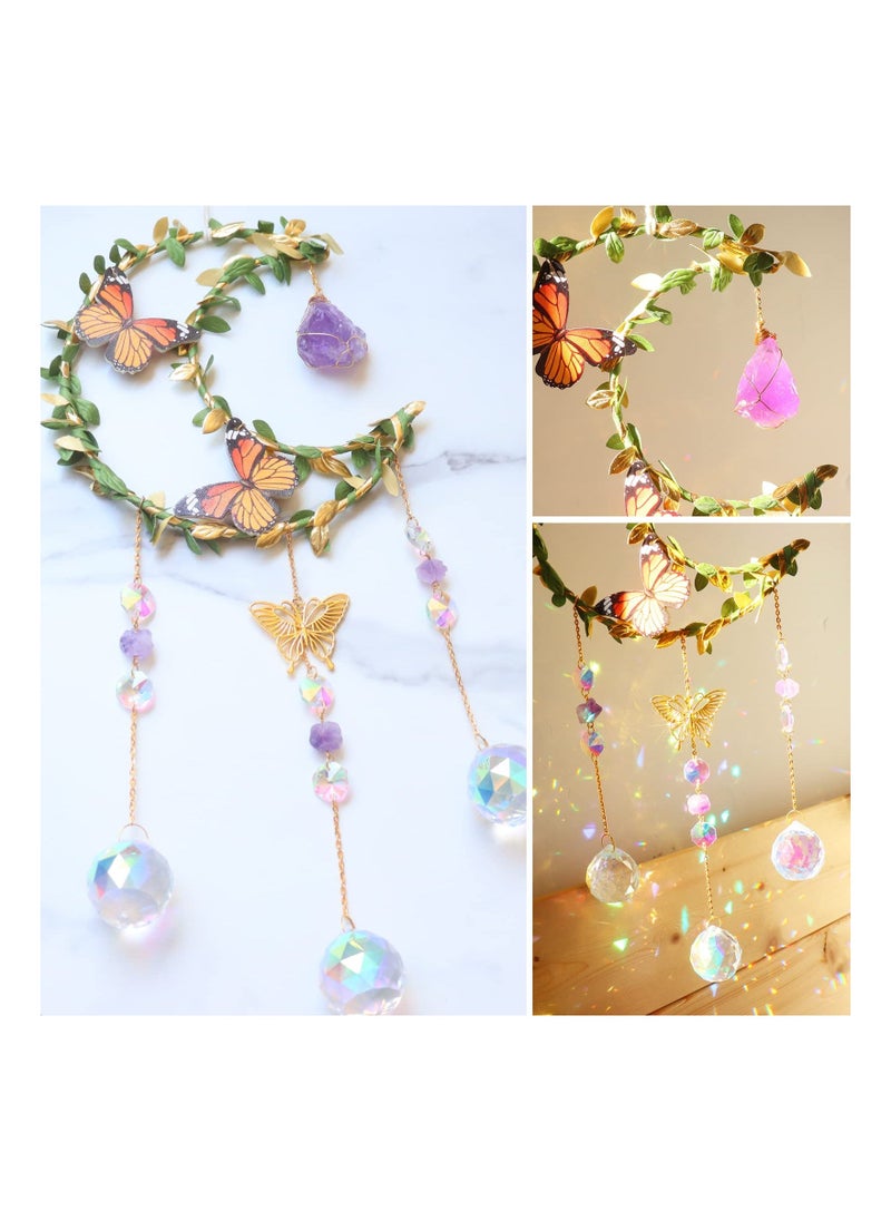 Moon Crystal Suncatcher, Hanging Moon Sun Light Catcher with Glass Prisms, Healing Amethyst Crystal Decor for Home, Moon Bohemian Wall Decor for Gifts  - Image 2