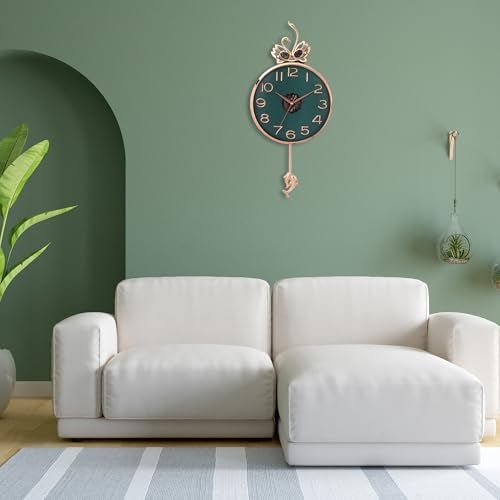 De'rons Silent Stylish Pendulum Wall Clock with Swan Emblem lolak Big Wall Clock with Pendulum for Living Room Bedroom Home Decor Gift Decorative Clocks 35 x 76 cm DC-2289PD (Green) - Image 4
