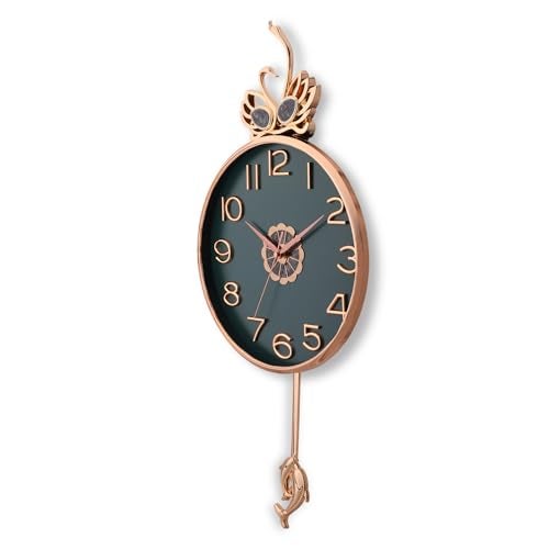 De'rons Silent Stylish Pendulum Wall Clock with Swan Emblem lolak Big Wall Clock with Pendulum for Living Room Bedroom Home Decor Gift Decorative Clocks 35 x 76 cm DC-2289PD (Green) - Image 5