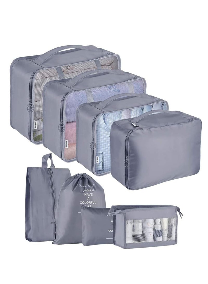 8Pcs/set Large Capacity Luggage Storage Bags for Packing Cube Clothes Underwear Cosmetic Travel Organizer Bag Toiletries Pouch (Grey)  - Image 1