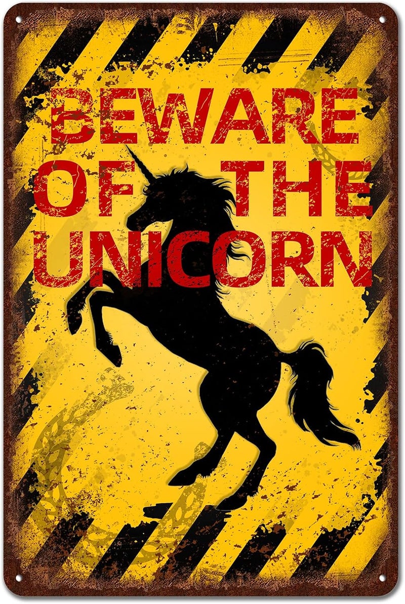 kengtou Vintage Unicorn Metal Sign - Beware of Unicorn - Image 1