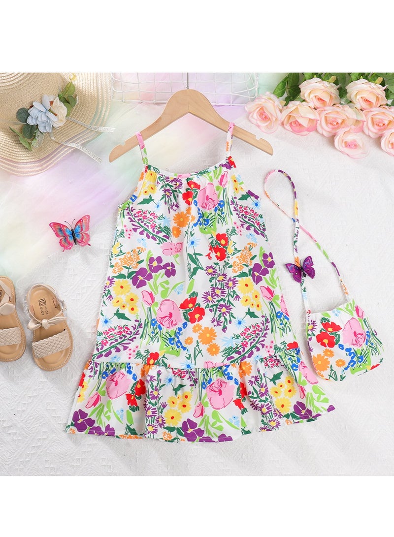 3Y Baby Girl Toddler Dress, Floral Print Sleeveless Summer Dress with Ruffled Hem, Matching Mini Purse, Perfect for Playdates, Summer Outings, and Family Gatherings - Image 2