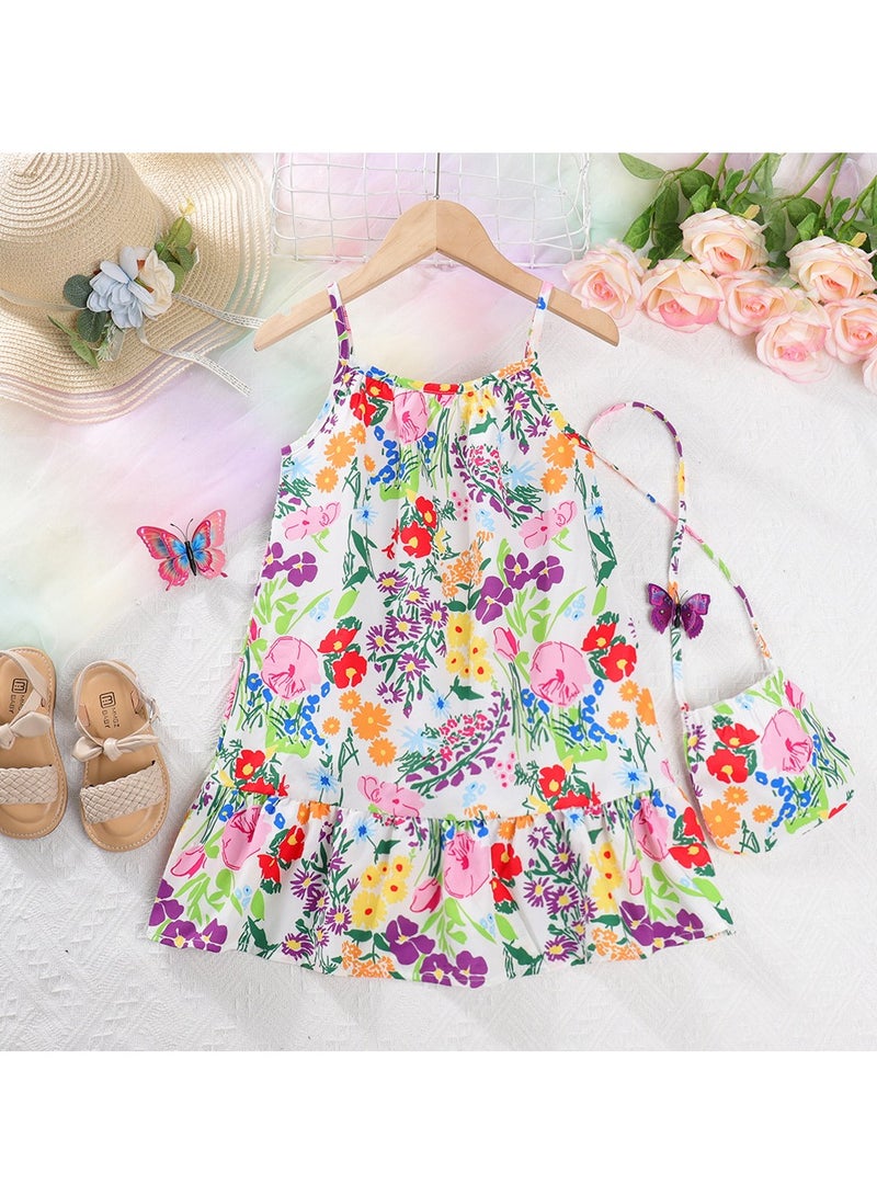 3Y Baby Girl Toddler Dress, Floral Print Sleeveless Summer Dress with Ruffled Hem, Matching Mini Purse, Perfect for Playdates, Summer Outings, and Family Gatherings - Image 3