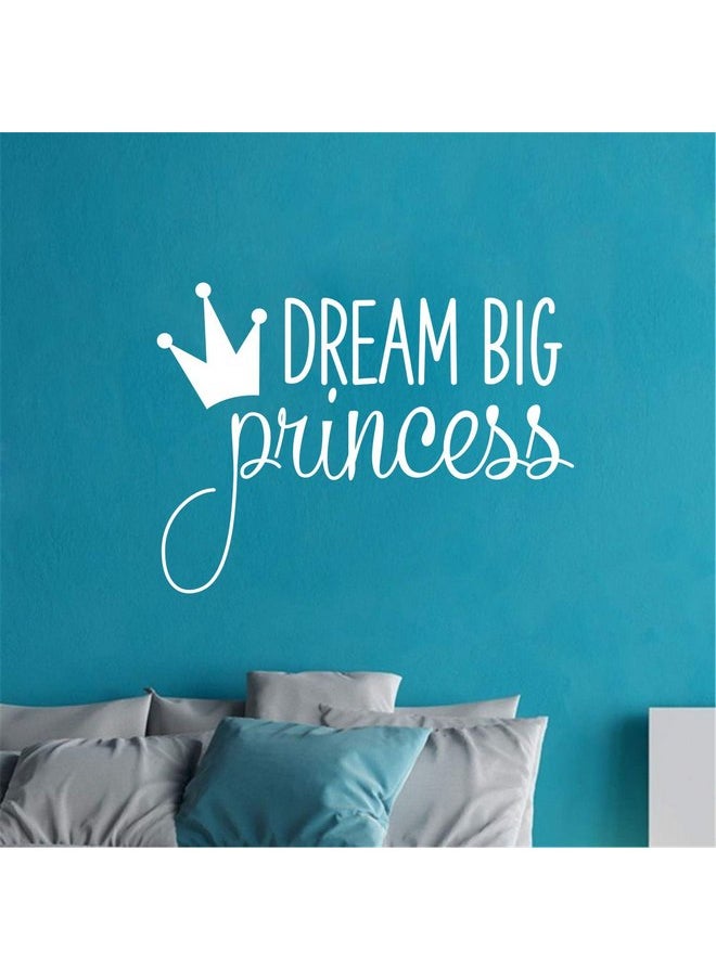 جوروكسين ملصق حائط من الفينيل عليه عبارة Dream Big Princess with Crown لغرف نوم الأطفال والبنات وديكور المنزل بتصميم جدارية YMX18 (أبيض)  - Image 3