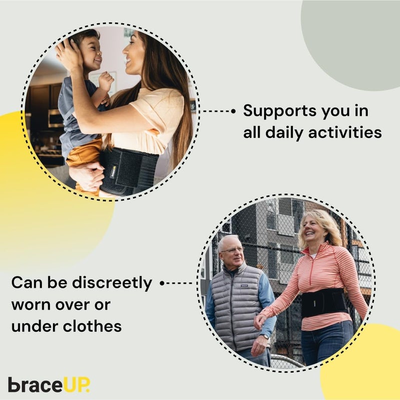 BraceUP Back Brace for Men and Women Lower Back - Breathable Waist Lumbar Support Belt for Sciatica, Herniated Disc, Scoliosis Back Pain Relief, with Dual Adjustable Straps (L/XL 35-43 In) - Image 4