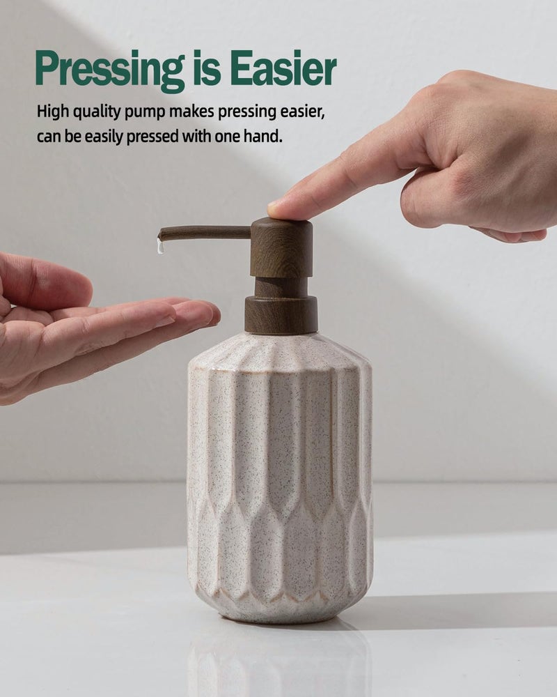 FE FUN ELEMENTS Fun Elements Bathroom Soap Dispenser, 16 Oz Luxurious Hand soap Dispenser for Bathroom, Ceramic Liquid Soap Dispenser for Bathroom Countertop with Plastic Pump, Silicone Funnel (Wooden Color Pump) - Image 2