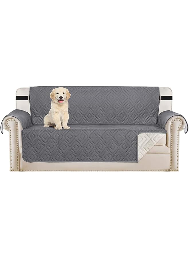 The Bros Quilted Sofa Cover Reversible Sofa Protector 1,2,3 Seater Armchair Cover with Adjustable Elastic Straps (Gray,3-seater) - Image 1