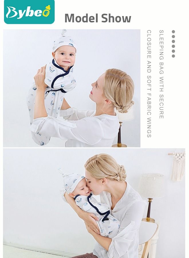 Baby Swaddle Blanket Wrap Cap Set Newborn Infant Sleep Sack With Caps 100% Breathable Cotton 0-4 Month