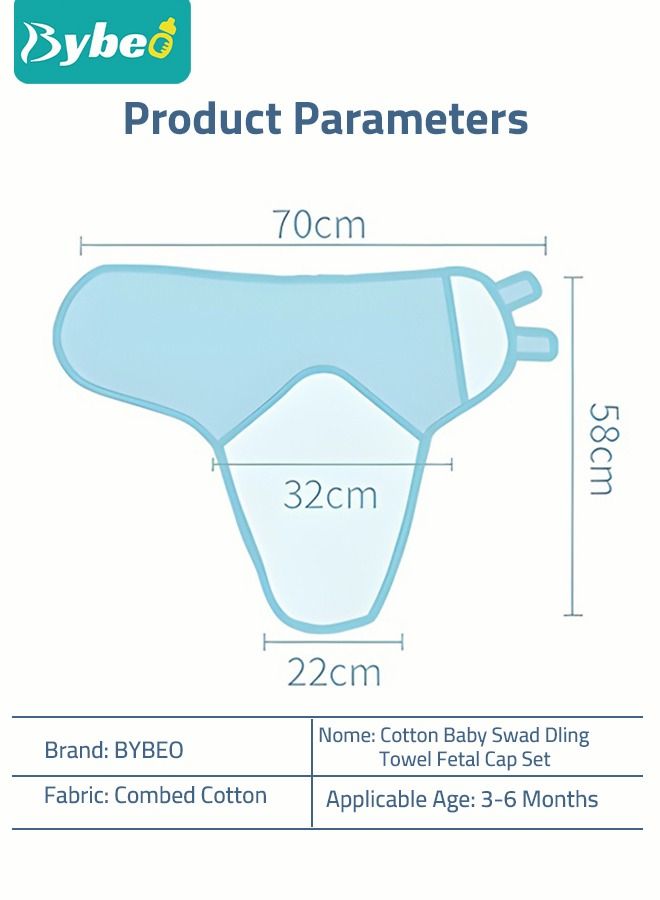 Baby Swaddle Blanket Wrap Cap Set Newborn Infant Sleep Sack With Caps 100% Breathable Cotton 0-4 Month