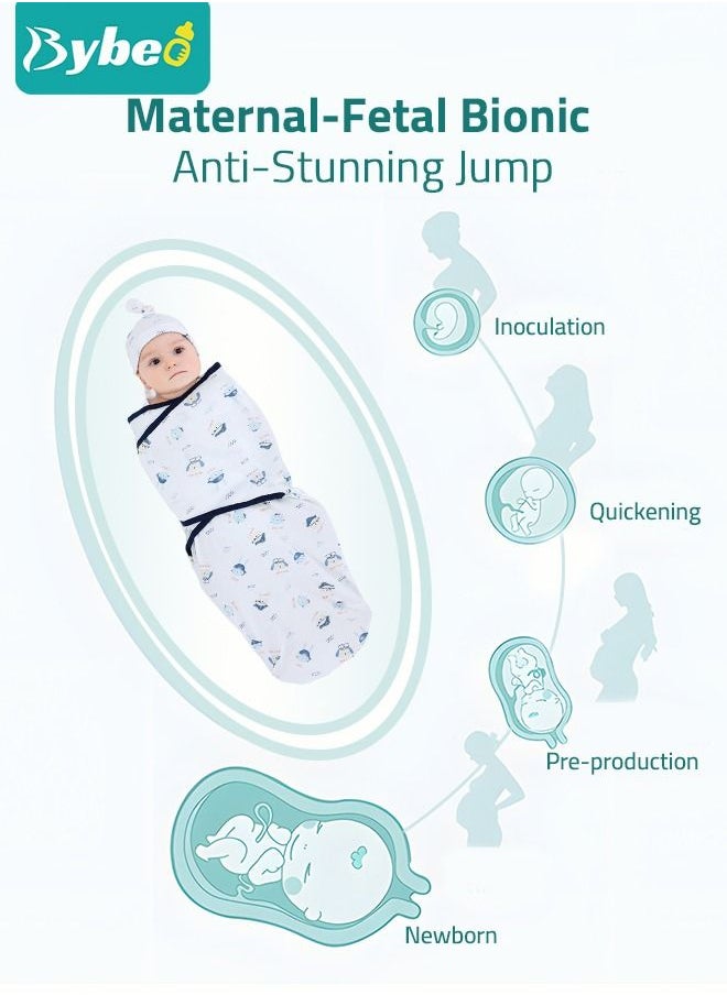 Bybeo Baby Swaddle Blanket Wrap Cap Set Newborn Infant Sleep Sack With Caps 100% Breathable Cotton 0-4 Month  - Image 4