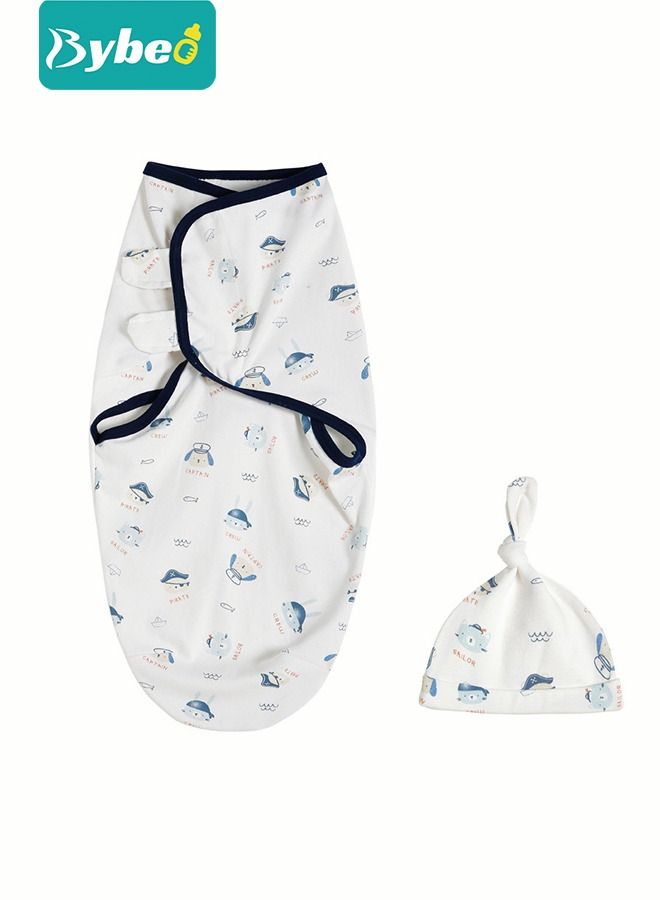 Baby Swaddle Blanket Wrap Cap Set Newborn Infant Sleep Sack With Caps 100% Breathable Cotton 0-4 Month