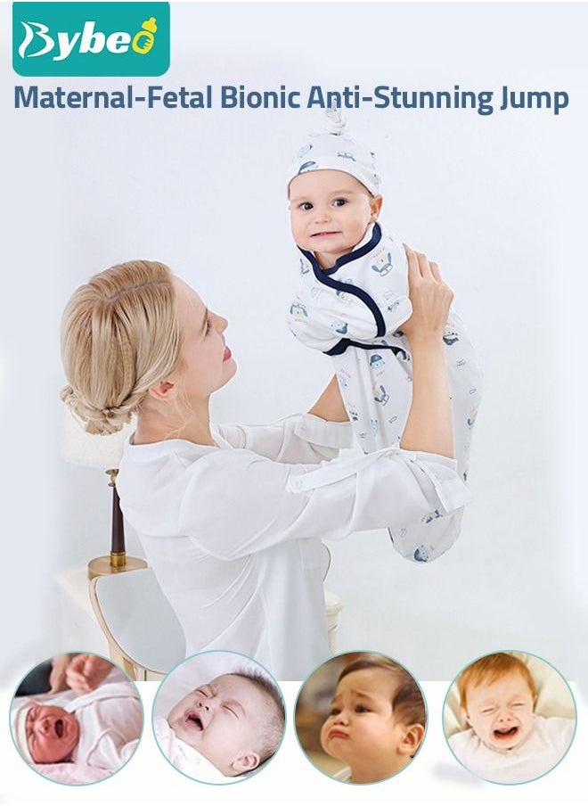 Bybeo Baby Swaddle Blanket Wrap Cap Set Newborn Infant Sleep Sack With Caps 100% Breathable Cotton 0-4 Month  - Image 3